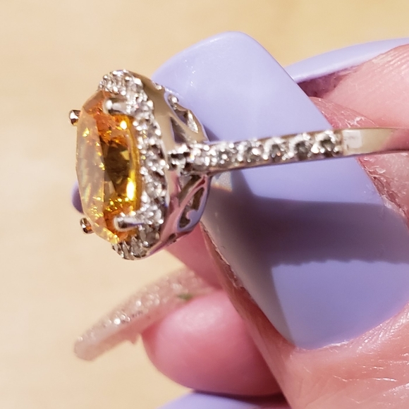 QVC Diamonique canary oval stone w/halo setting - Picture 5 of 16